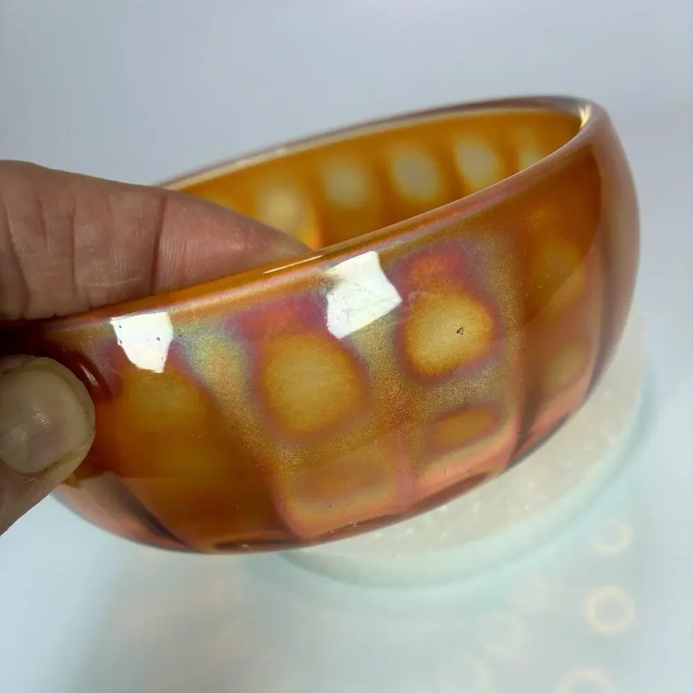 Imperial Glass CHESTERFIELD Line 600 Carnival Marigold Rose Nut Bowl Panelled